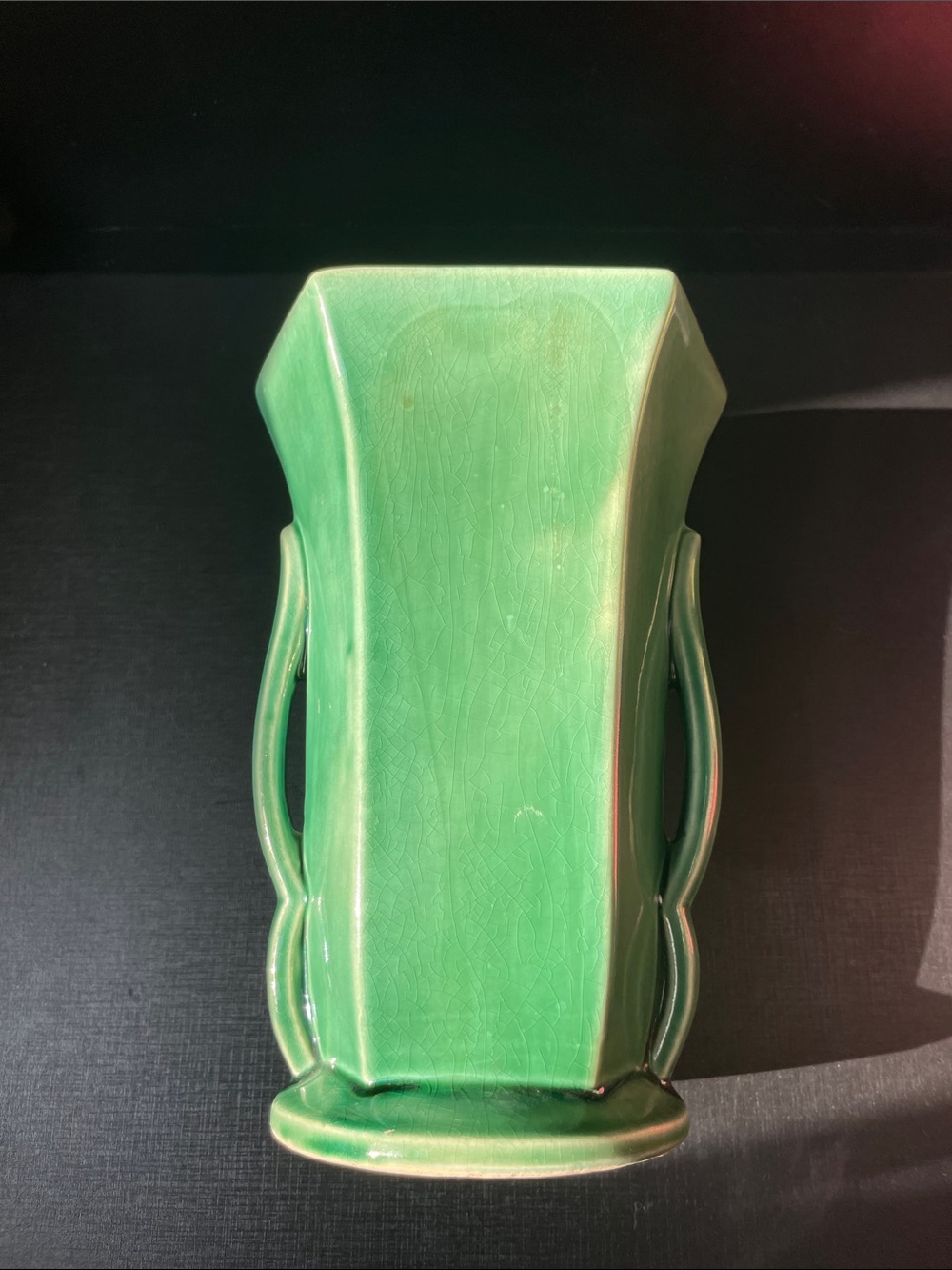 Vintage Green McCoy Vase/Planter With Six Sides And Double Handles Flare Top